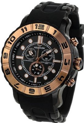 Black Rugged Quartz Chronograph Black Dial Rubber Rose Gold Tone Bezel