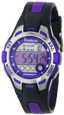 Armitron Sport 45/7030PUR Purple Accented Black Resin Strap Digital Chronograph