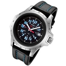 Armourlite ColorBurst Shatterproof Scratch Resistant Glass Blue Tritium 10 yr battery w/ Blue Stitching on Black Leather Band AL202