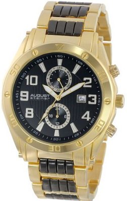 August Steiner AS8070YG Swiss Multi-Function Gold-Tone Dial Black Bracelet