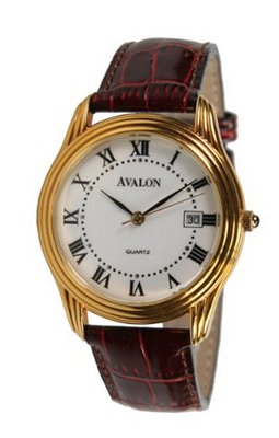 Avalon Classic Gold Tone Round Date Leather Strap # 1351