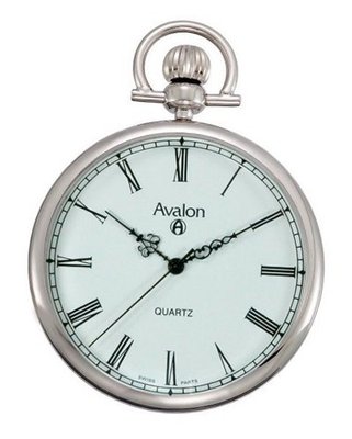 Avalon Classic Silver-Tone Swiss Parts Quartz Pocket with Chain and Built-In Stand # 8140SX
