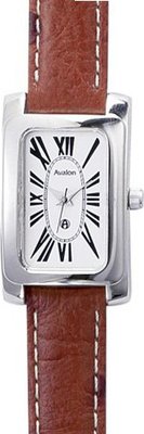 Avalon Retro Stainless Steel Rectangular Silver Dial Tan Leather Strap # 8610BR