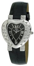 Avalon Silver-Tone Swarovski Stone Accented Heart Leather Strap # 7392BLK