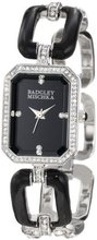 Badgley Mischka BA/1193BKBK Swarovski Crystal Accented Black Enamel and Silver-Tone Open Link Chain Bracelet