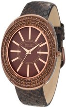 Badgley Mischka BA/1195BMBN Swarovski Crystal Accented Large Brown Ion-Plated Oval Case Brown Python Print Leather Strap