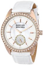 Badgley Mischka BA/1316WMRG Swarovski Crystal-Accented Rose Gold-Tone White Leather Strap