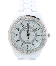 White Ceramic-look Fashion Dress 40mm Case with Cz