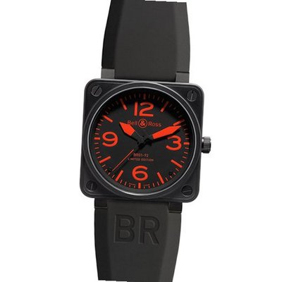 Bell & Ross BR 01 92 RED Steel Carbon Black Red Dial Rubber Strap