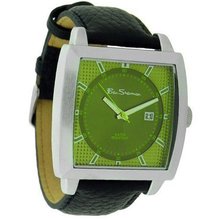Ben Sherman R933 Black Faux Leather Strap with Date and Square Green Dial