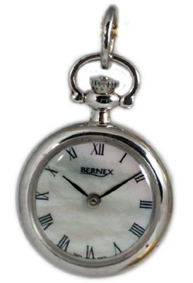 Bernex Swiss Made Rhodium Plate Ladies Pendant + Chain (Open Face Polished)