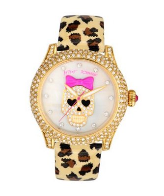 Betsey Johnson BJ00019-25 Analog Skull Dial and Leopard Printed Strap