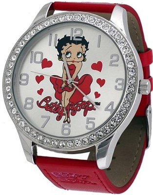 Betty Boop #BBW511C "Don't Look at me Like This" Oversize Crystal Bezel Leather Strap