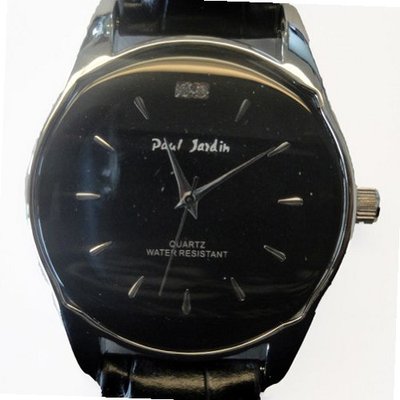 Paul Jardin Designer Dress Leather Band with Black Face & Silver Accents