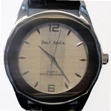 Paul Jardin Designer Dress Leather Band with Silver Face & Silver Accents