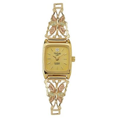 Black Hills Gold Analog Black Face Ladies Gold Butterfly 9-WB4