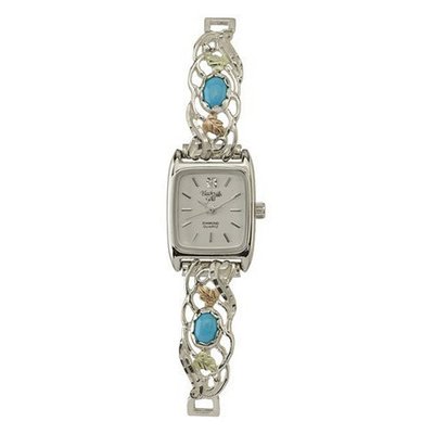 Black Hills Gold Analog White Face Ladies Silver Turquoise 9-WB48F-GS