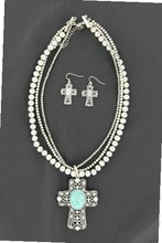 Blazin Roxx 29214 Three Strand Beaded Cross Jewelry Set Silver/Turquoise