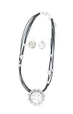 Blazin Roxx 29337 Cross Concho Corded Jewelry Set Black/Silver