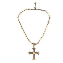 Blazin Roxx 29372 Crystal Cross Ball Chain Necklace Gold
