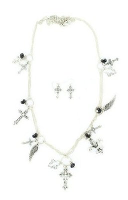 Blazin Roxx 29385 Cross and Wings Long Jewelrys Set Silver/Black
