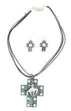 Blazin Roxx 29804 Cross and Bucking Horse Jewelry Set Turquoise/Silver