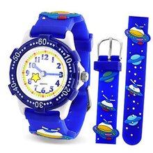 Bling Jewelry Blue Spaceship Planet Kids Stainless Steel Back Analog