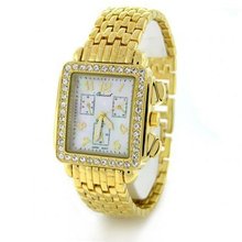 Bling Jewelry Geneva Gold Plated Metal Band Crystal Art Deco Chronograph