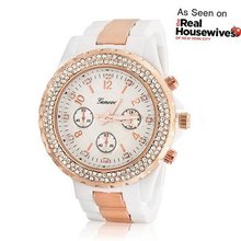 Bling Jewelry Geneva White Rose Gold Plated Stainless Steel Chronograph