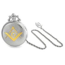 Bling Jewelry Gold Plated Shiny Freemason Symbol Quartz Pocket