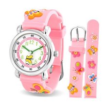 Bling Jewelry Pink Girls Butterfly Animal Flower Kids Stainless Steel Back
