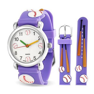 Bling Jewelry Purple Analog Baseball Sports Kids Stainless Steel Back