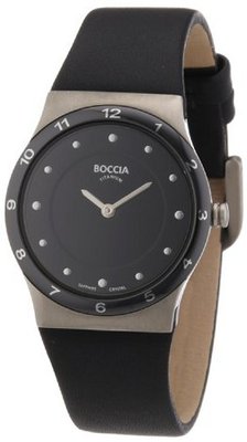 Boccia B3202-02 Ladies Titanium Black Leather Strap