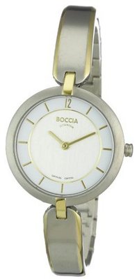Boccia B3164-03 Ladies White Dial Half Bangle Two Tone Titanium Bracelet