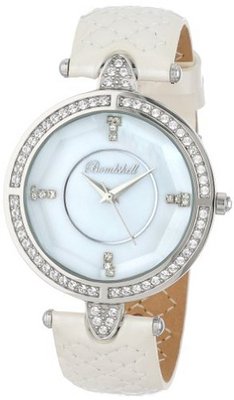 Bombshell BS1076-PEARL Lola Swarovski Crystal Stone White Quilted Italian Leather Strap