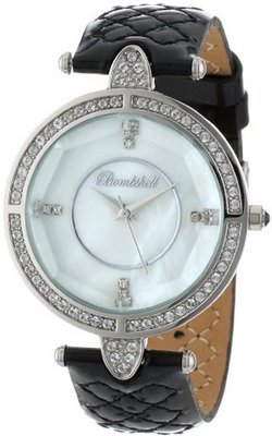 Bombshell BS1077-BLK Lola Swarovski Crystal Stone Black Quilted Italian Leather Strap