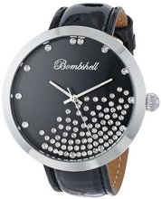 Bombshell BS1093-1(BLKSIL) Constellation Classic Stainless Steel Swarovski Crystal Stone Black Dial Leather Strap
