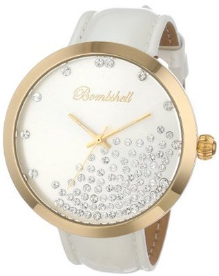 Bombshell BS1093-3(WHT/GOLD) Constellation Classic Stainless Steel Swarovski Crystal Stone White Dial Leather Strap