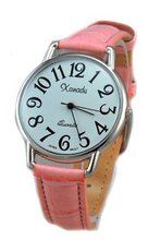 Ladies Silver Tone Case Pink Leather with Easy to Read Dial