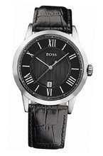 Hugo Boss Gents Stainless Steel with Black Leather Strap