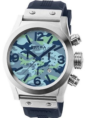 Brera Orologi Camouflage BRETC4531 Chronograph 45mm Stainless steel case BLUE CAMO dial with date BLUE rubber strap with signature buckle