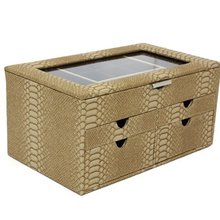 Large Jewelry Box and Keepsake Chest Organizer Container in Animal Print Inspired Motif in Tan color and Mocha Brown Lining