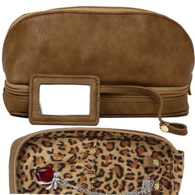 The Weekender - Personal Travel Jewelry Case and Organizer Camel Brown Leopard Print Interior Lining