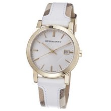 Burberry BU9015 Swiss Heymarket Check Fabric and White Leather Band White Dial