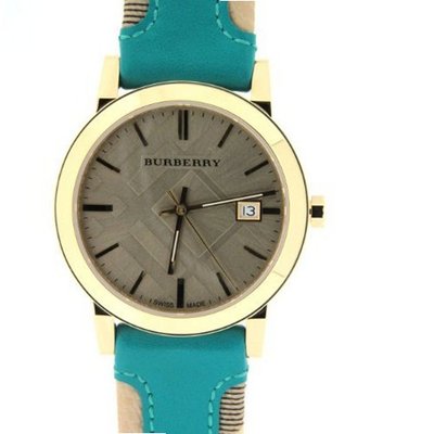 Burberry BU9018 Swiss Haymarket Check Fabric and Turquoise Lether Band