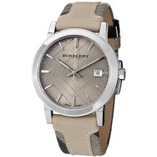 Burberry BU9021 Large Check Tan Leather and Canvas Strap Cream Dial