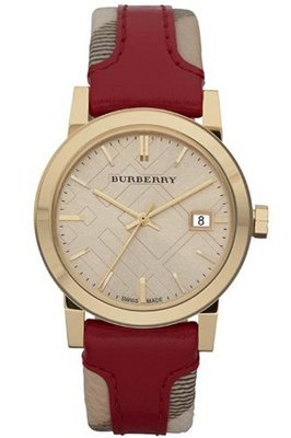 Burberry BU9111 Swiss Haymarket Check Fabric & Red Leather Band