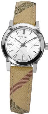 Burberry Silver Dial Check Fabric Strap Ladies BU9222