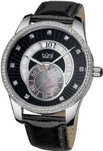 Burgi BUR073BK Stainless Steel Mother-Of-Pearl Leather Strap