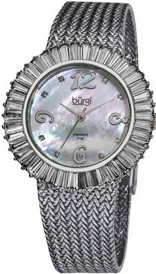 Burgi BUR076WT Mother-Of-Pearl Diamond and Baguette Bracelet